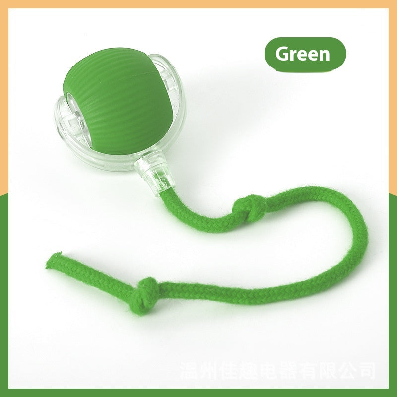 Electric self-rolling motion-activated cat ball toy in Green with rope