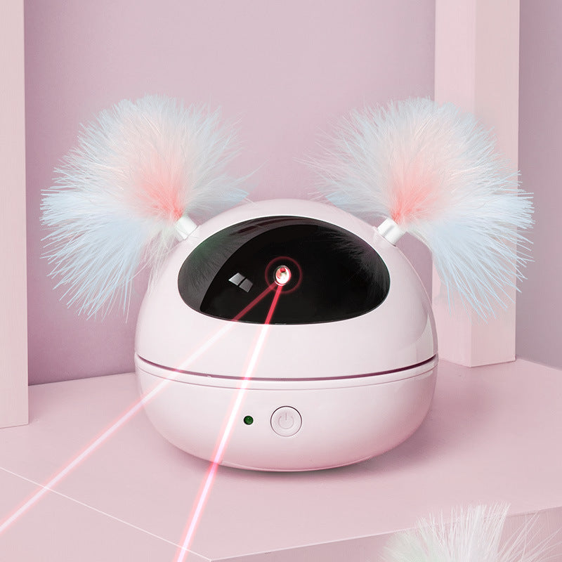 AI rotating electric feather wand cat toy in Pink