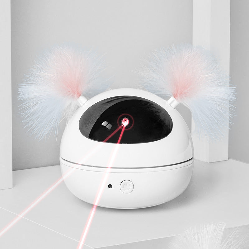 AI rotating electric feather wand cat toy in White