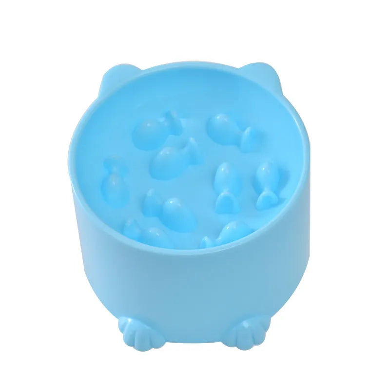 Cat slow feeder bowl anti-gulp minimalist design in Blue