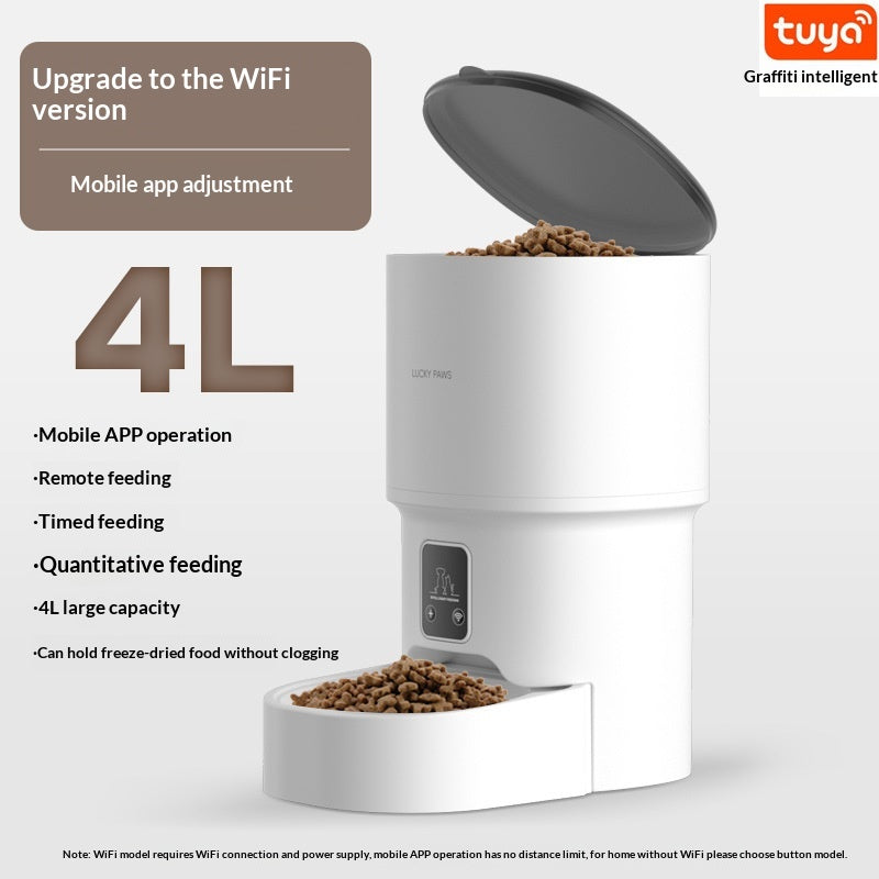Automatic pet feeder with timer and Wi-Fi control in White