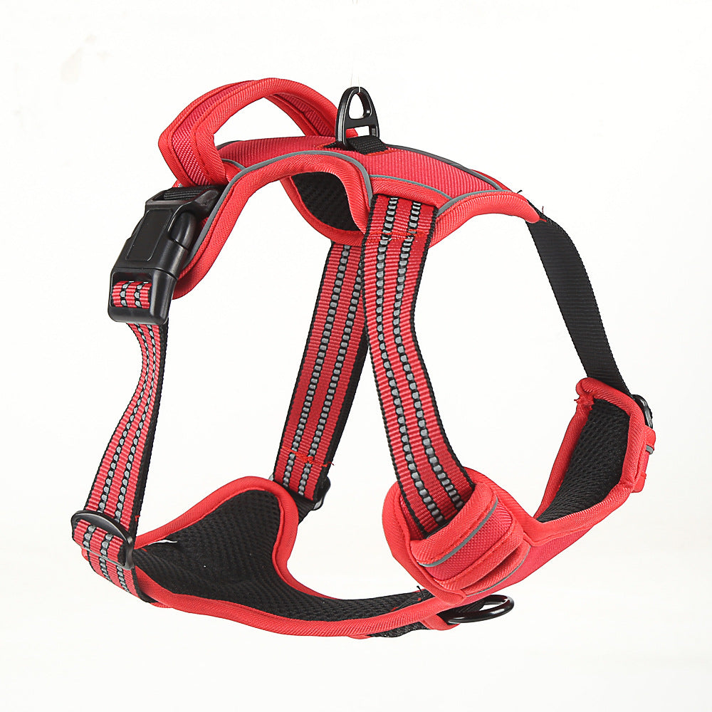 No-pull reflective breathable dog harness safety vest in Red
