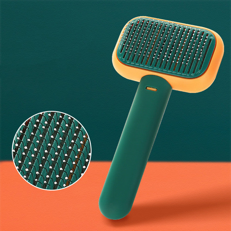 Stainless steel dematting comb open-knot grooming brush in Green