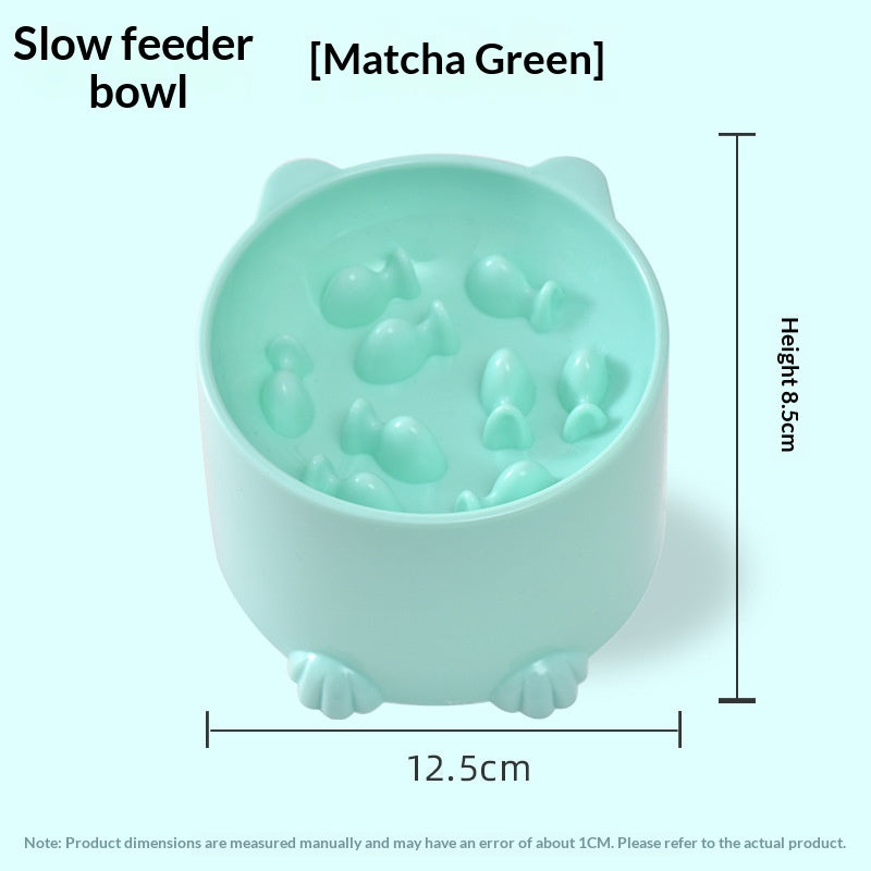 Cat slow feeder bowl anti-gulp minimalist design in Green