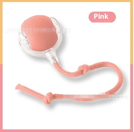 Electric self-rolling motion-activated cat ball toy in Pink with rope