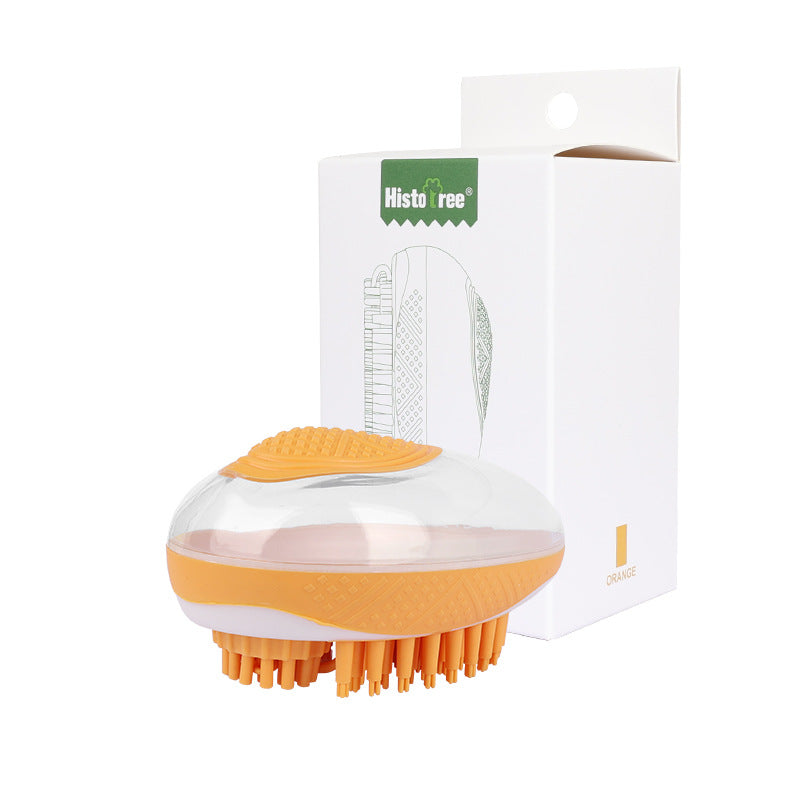 Pet spa grooming brush 2-in-1 silicone bath massage comb in Orange