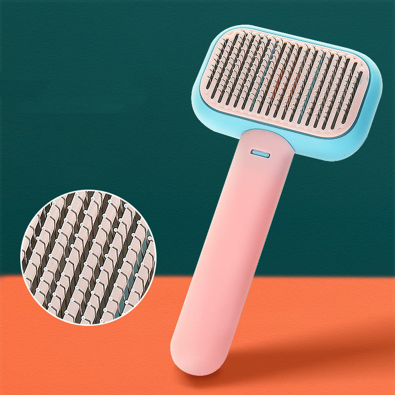 Stainless steel dematting comb open-knot grooming brush in Pink